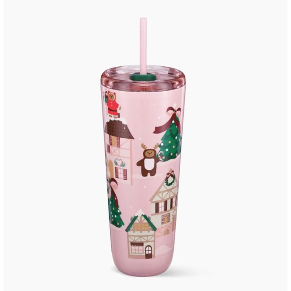 Starbucks Bearista Holiday Christmas Tumbler PINK 24 Oz Sip or Straw NEW